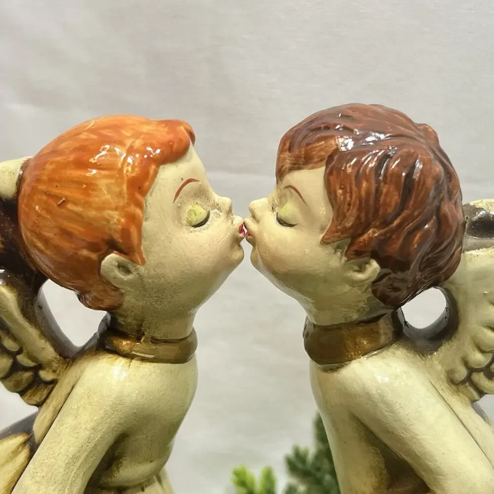 Vintage Mid Century Kissing Angels Choir Musicians Violin Christmas Set of 2